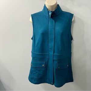 T by Talbots Teal Blue Zip Front Pocket Cotton Blend Vest Small